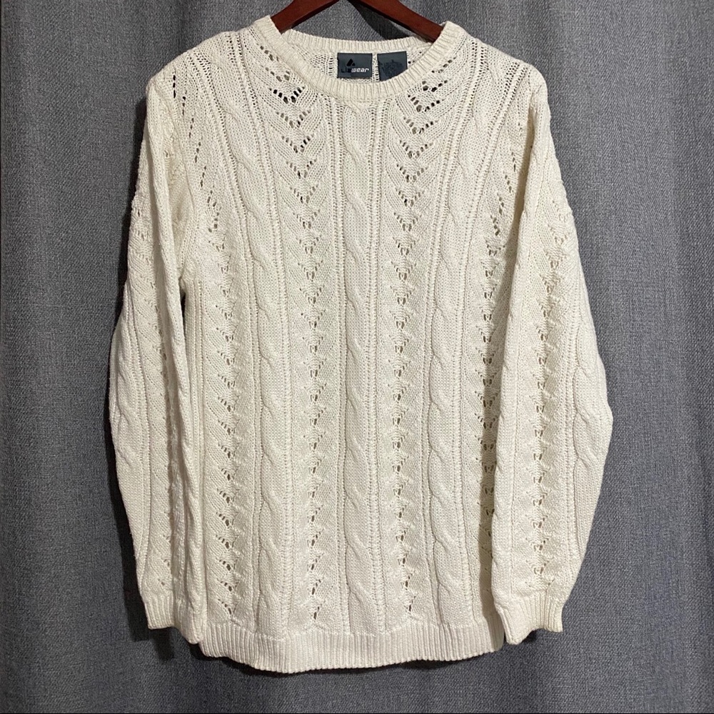 Vintage Liz Wear White Metallic Cable Knit Sweater